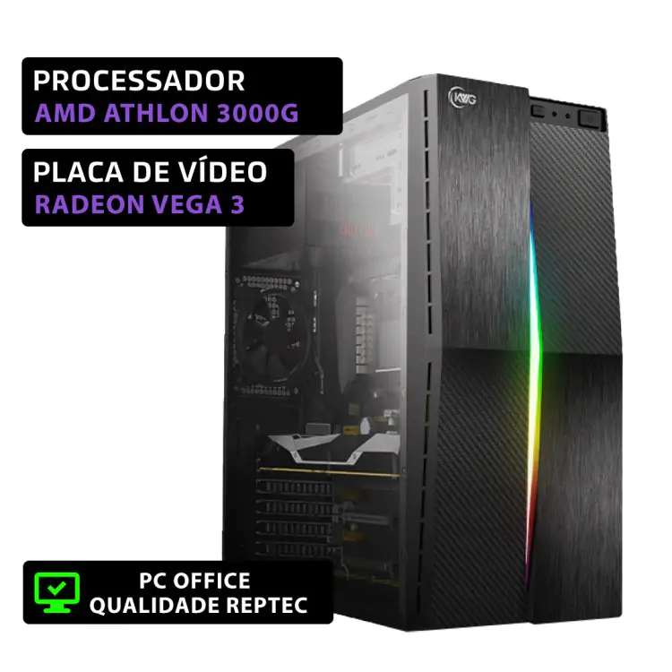 PC Office KWG Vela | Athlon 3000G | Memória 8GB | Radeon Vega 3 | SSD 256GB - Imagem: 1