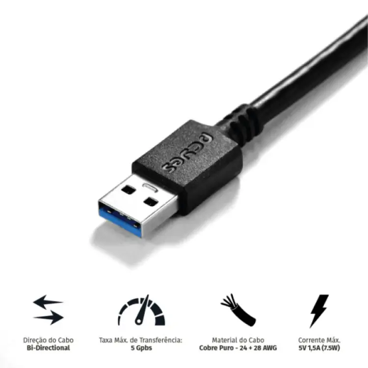 CABO USB 3.0 AM X BM 2M PCYES PUABM3-2 - Imagem: 4