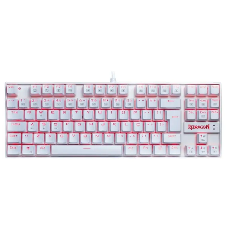 TECLADO GAMER MECÂNICO REDRAGON KUMARA BRANCO USB LED VERMELHO K552W-2 PT-BROWN - Imagem: 1