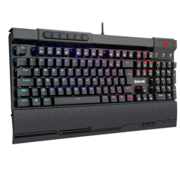 TECLADO GAMER MECÂNICO REDRAGON SURYA PRETO USB LED RGB SWITCH BLUE K563RGB-1 PT-BLUE - Imagem: 5