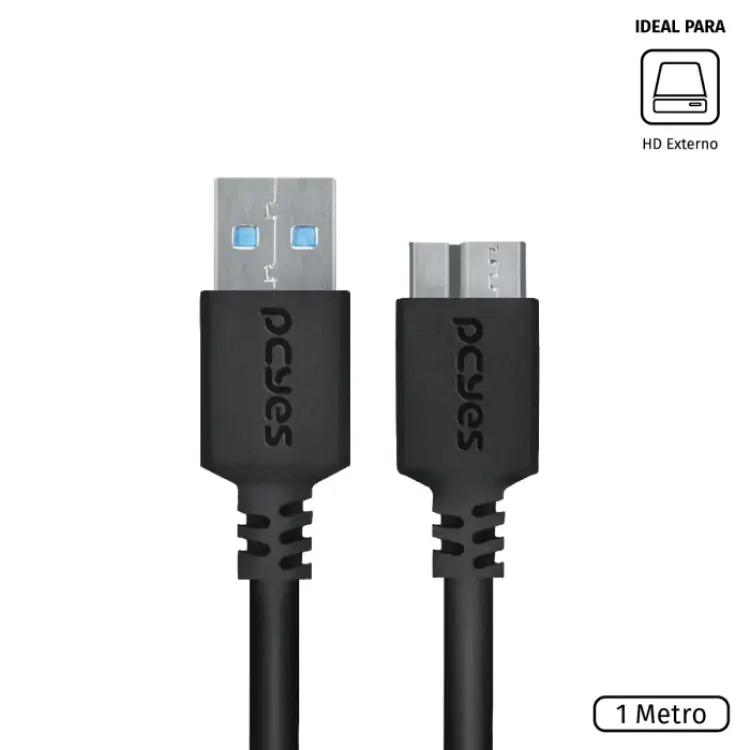 CABO USB 3.0 P/ HD EXTERNO PCYES 1M 29293 - Imagem: 1