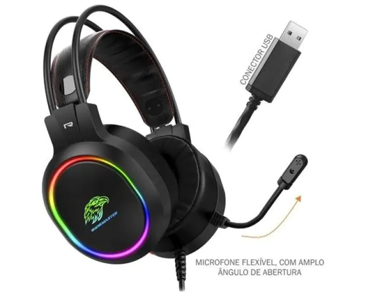 HEADSET GAMER K-MEX AR-43 7.1 PRETO USB LED RAINBOW - Imagem: 4