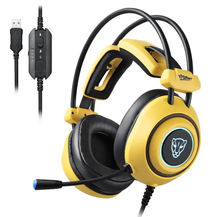 HEADSET GAMER MOTOSPEED H19 AMARELO USB 7.1 LED AZUL - Imagem: 1