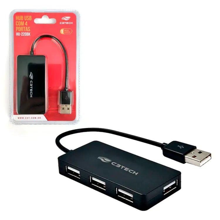 HUB USB 2.0 4 PORTAS C3TECH HU-220BK - Imagem: 2