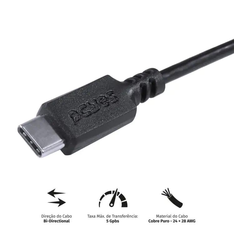 CABO USB(M) X USB TIPO C(M) 2M PCYES PUACP-02 - Imagem: 3
