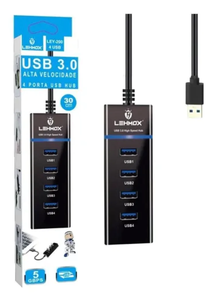 HUB USB 3.0 4 PORTAS LEHMOX LEY-201 - Imagem: 1