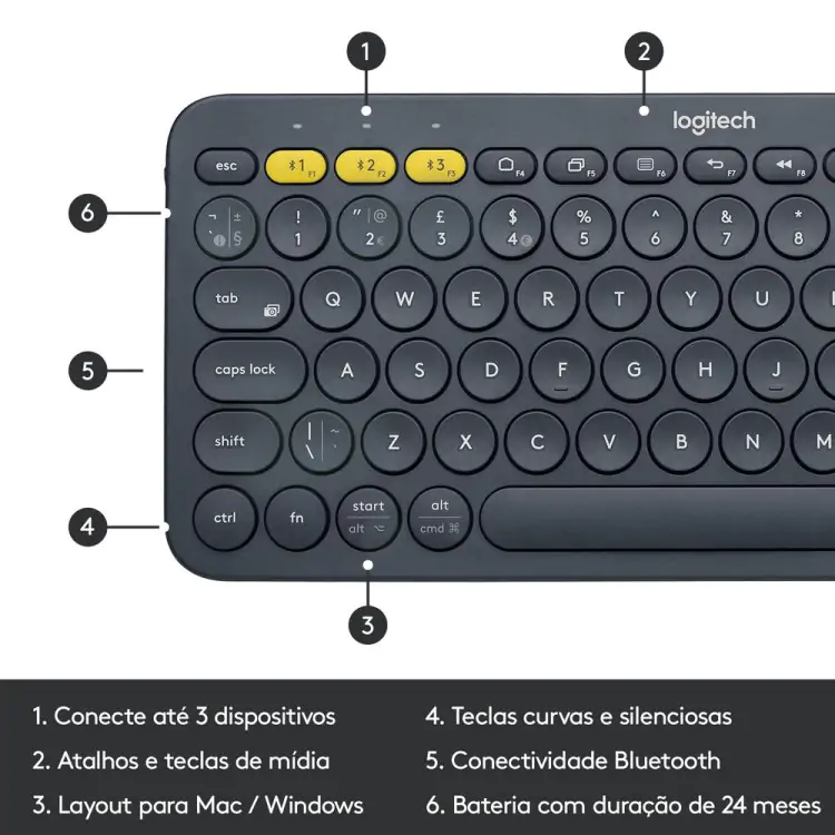 TECLADO LOGITECH K380 CINZA BLUETOOTH - Imagem: 5