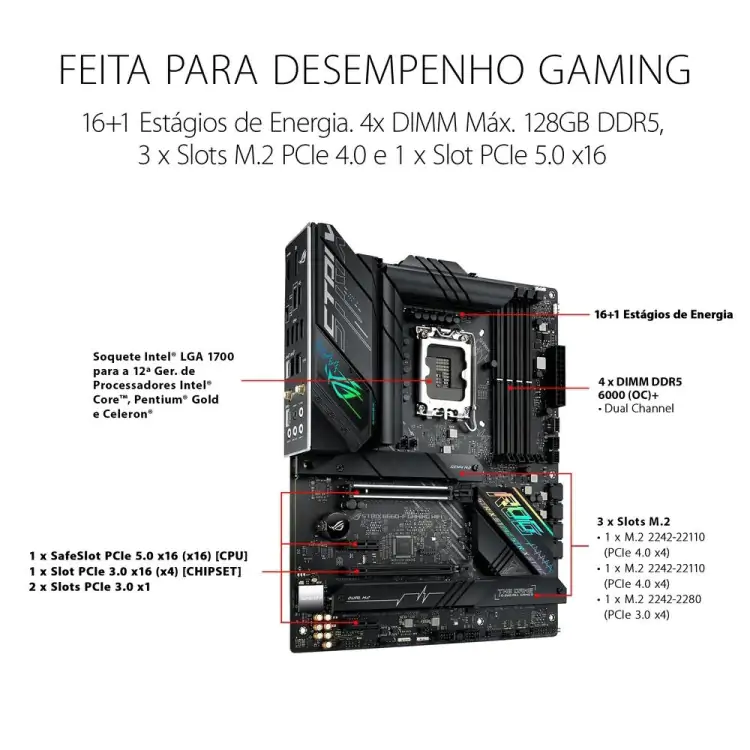 PLACA MÃE ASUS B660-F ROG STRIX GAMING WIFI INTEL LGA 1700 DDR5 ATX - Imagem: 4