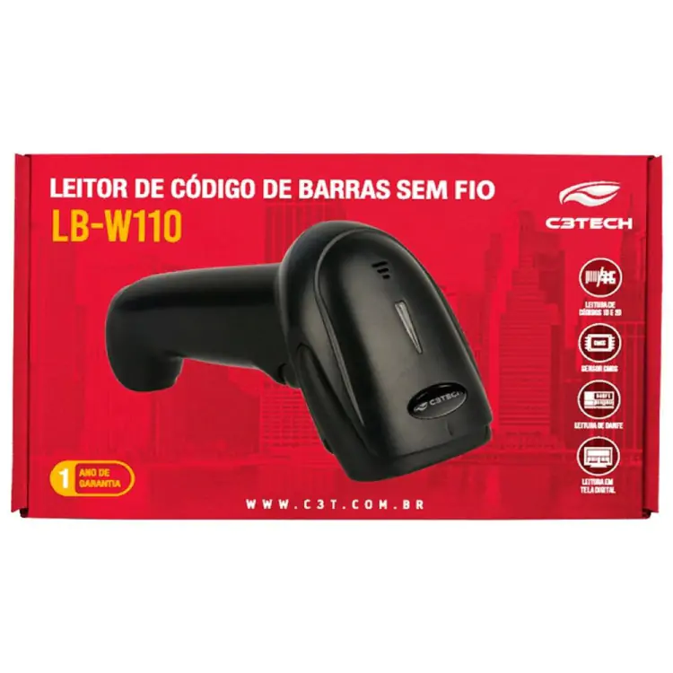 LEITOR DE CODIGO DE BARRAS SEM FIO C3TECH LB-W110 USB SENSOR LASER - Imagem: 2