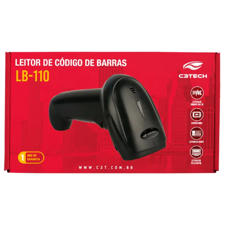 LEITOR DE CODIGO DE BARRAS COM FIO C3TECH LB-110 USB SENSOR LASER - Imagem: 2