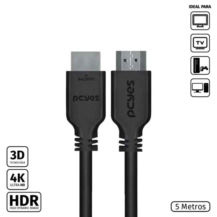CABO HDMI 5M PCYES 2.0V COBRE PHM20-5 - Imagem: 1