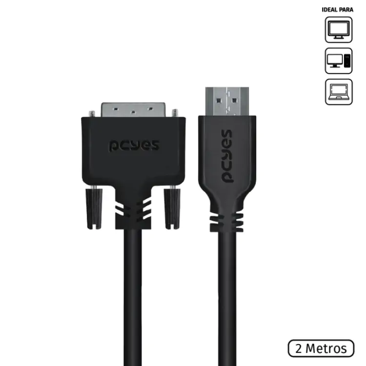 CABO DVI-D X HDMI PCYES 2M PDHM20-2 - Imagem: 1