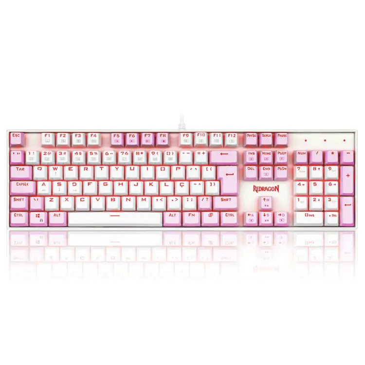 TECLADO GAMER MECÂNICO REDRAGON MITRA ROSA/BRANCO USB LED VERMELHO SWITCH BROWN - Imagem: 1