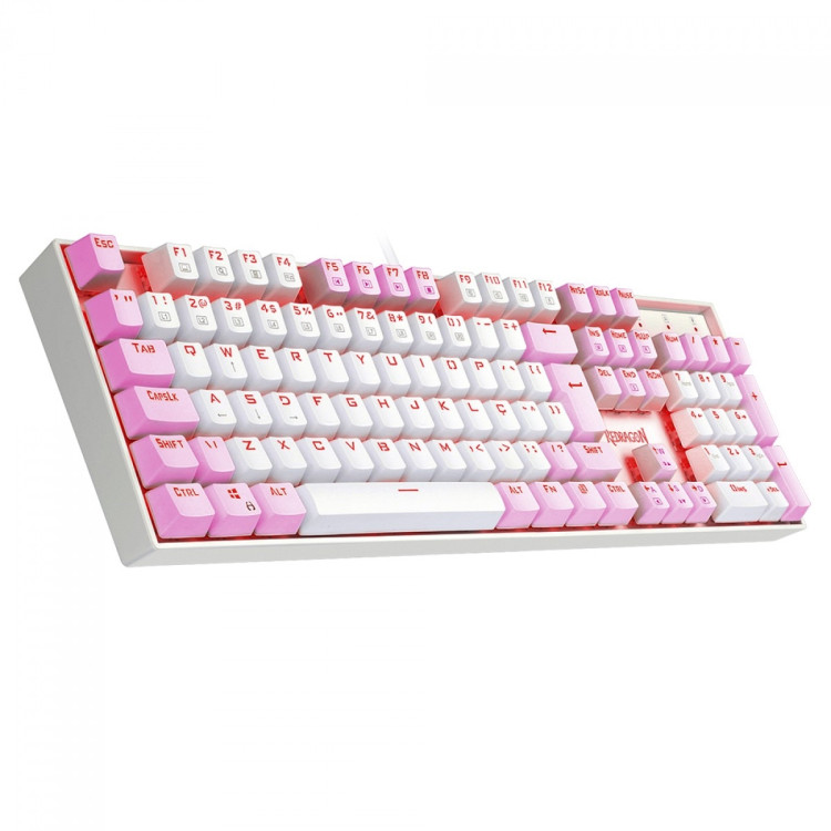 TECLADO GAMER MECÂNICO REDRAGON MITRA ROSA/BRANCO USB LED VERMELHO SWITCH BROWN - Imagem: 2