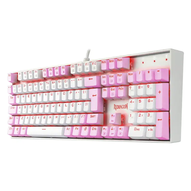 TECLADO GAMER MECÂNICO REDRAGON MITRA ROSA/BRANCO USB LED VERMELHO SWITCH BROWN - Imagem: 3