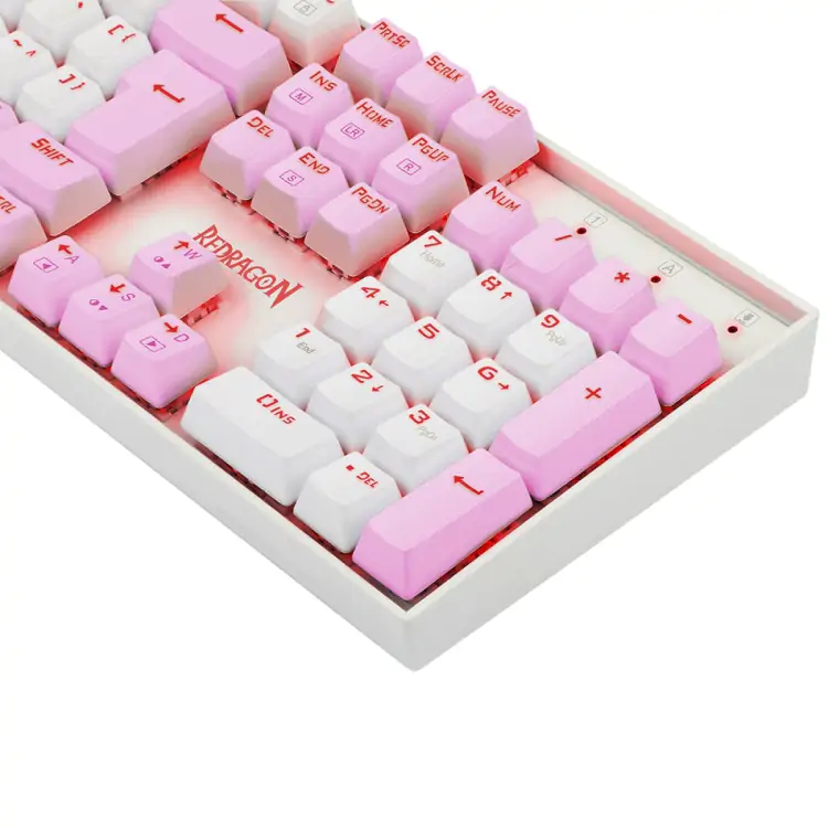 TECLADO GAMER MECÂNICO REDRAGON MITRA ROSA/BRANCO USB LED VERMELHO SWITCH BROWN - Imagem: 7