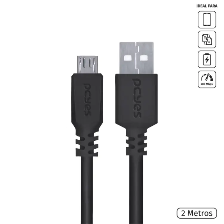 CABO USB (M) X MICRO USB (M) 2M PCYES PMUAP-2 - Imagem: 1