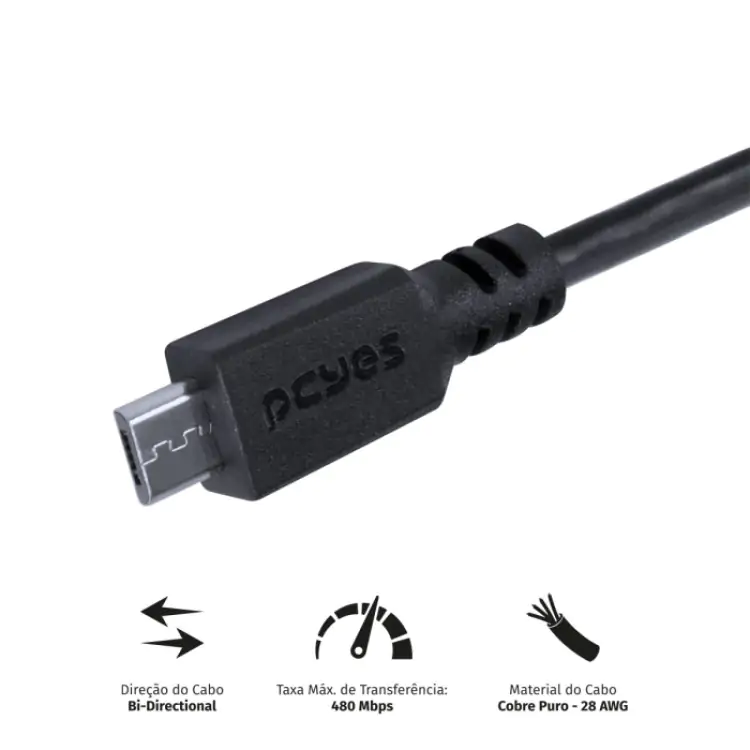 CABO USB (M) X MICRO USB (M) 2M PCYES PMUAP-2 - Imagem: 2