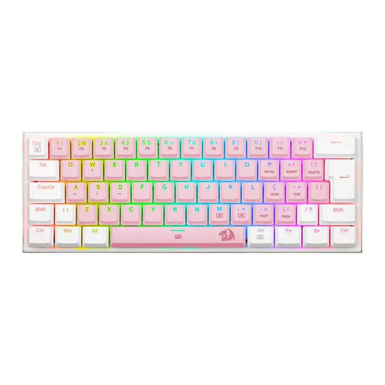 TECLADO GAMER MECÂNICO REDRAGON ANIVIA ROSA/BRANCO LED RGB SWITCH BLUE - Imagem: 1