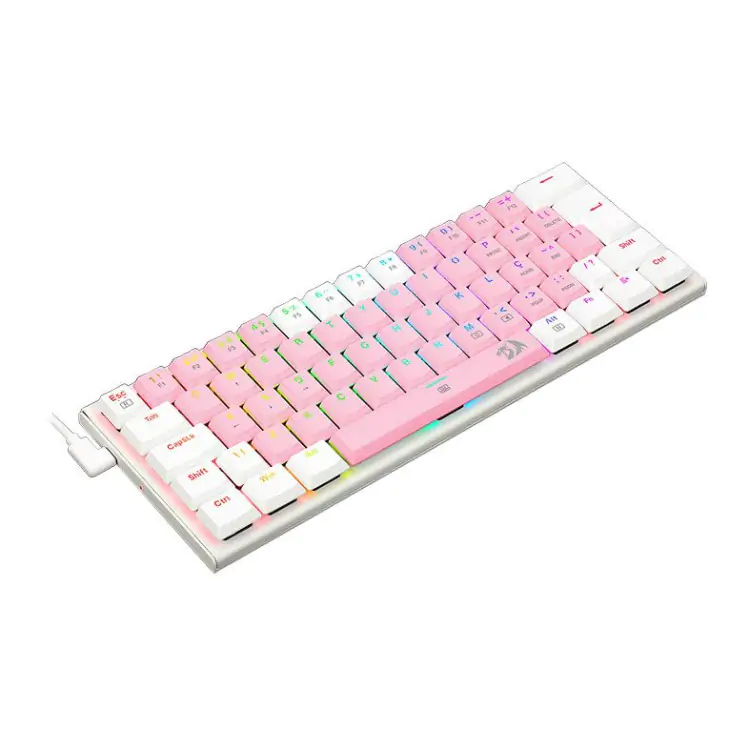 TECLADO GAMER MECÂNICO REDRAGON ANIVIA ROSA/BRANCO LED RGB SWITCH BLUE - Imagem: 3