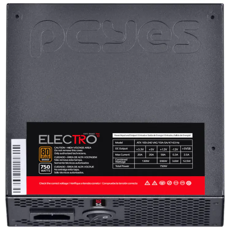 FONTE ATX 750W PCYES ELECTRO V2 80 PLUS BRONZE BIVOLT AUT. - Imagem: 7