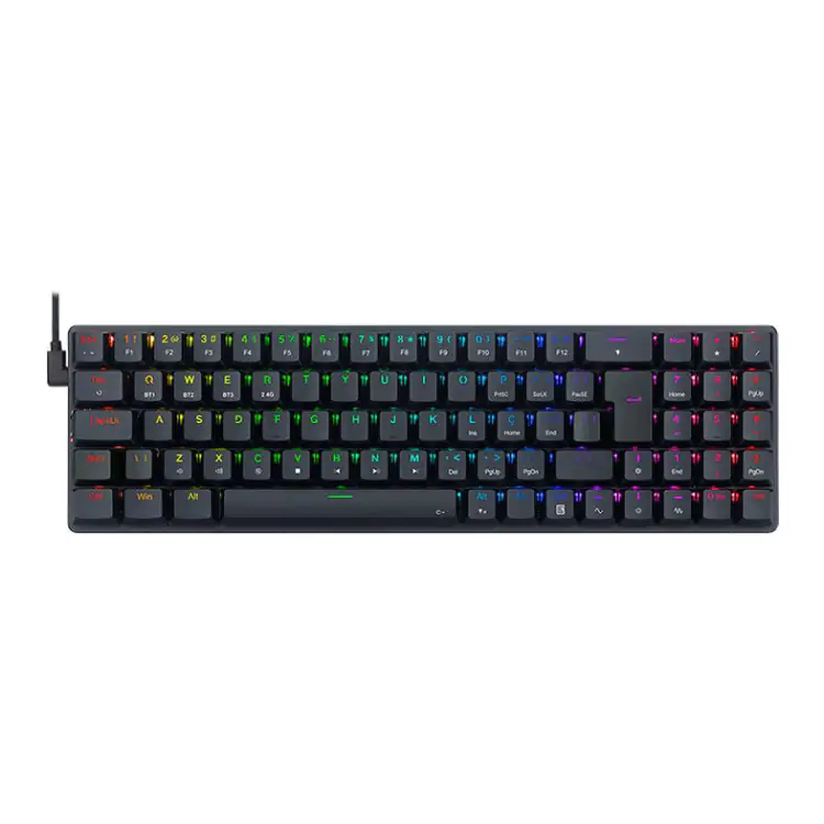 TECLADO GAMER MECÂNICO REDRAGON ASHE PRETO USB LED RGB SWTICH BLUE K626-KB-B - Imagem: 1