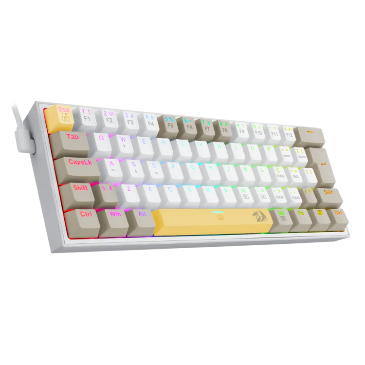 TECLADO GAMER MECANICO REDRAGON FIZZ AMARELO/ BRANCO/ CINZA USB LED RGB PT-BROW K617RGB-YL WTGY - Imagem: 2