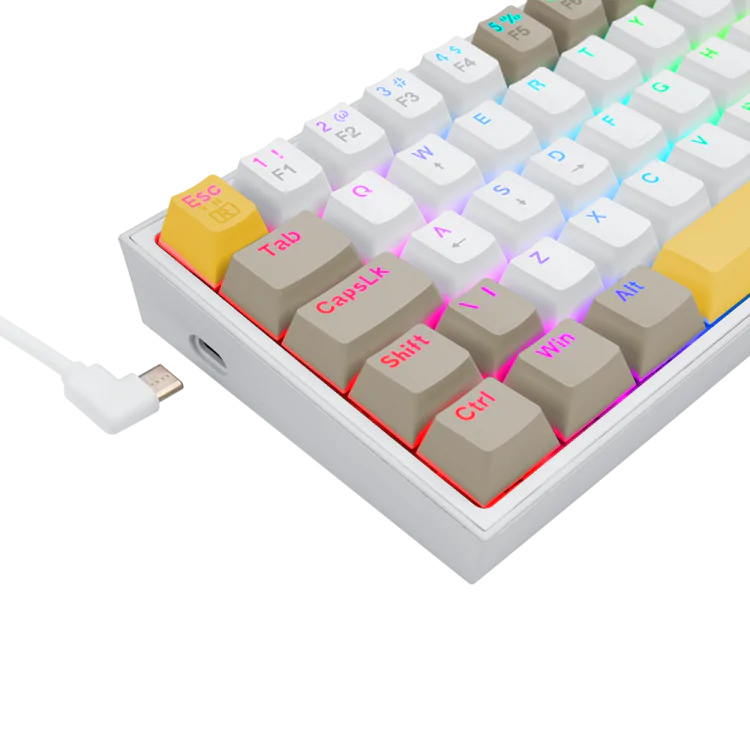 TECLADO GAMER MECANICO REDRAGON FIZZ AMARELO/ BRANCO/ CINZA USB LED RGB PT-BROW K617RGB-YL WTGY - Imagem: 5