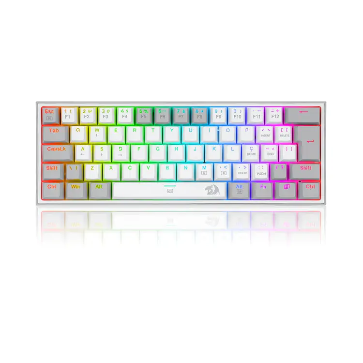 TECLADO GAMER MECANICO REDRAGON CINZA E BRANCO USB LED RGB PT-BLUE - Imagem: 1