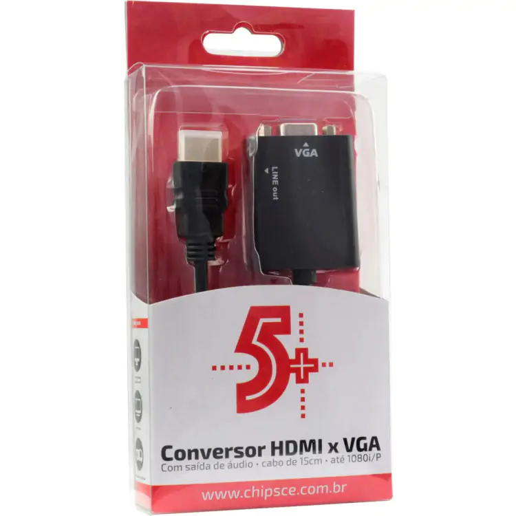 ADAPTADOR CONVERSOR HDMI (M) X VGA (F) CHIP SCE PRETO - Imagem: 2