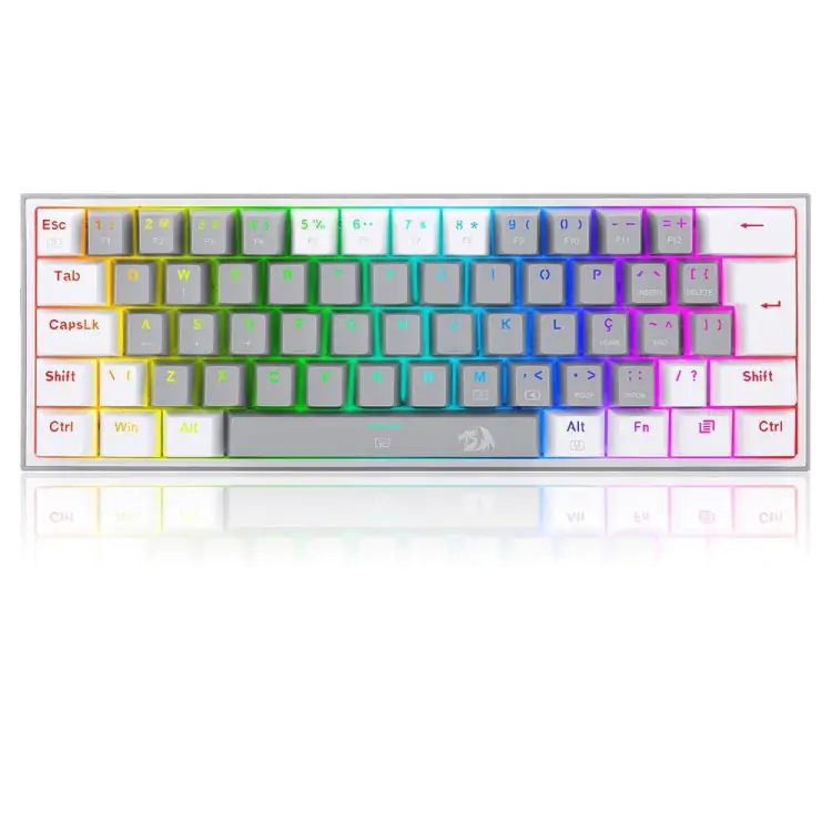 TECLADO GAMER MECANICO REDRAGON FIZZ  BRANCO/ CINZA USB LED RGB PT-BLUE K617RGB-GW - Imagem: 1