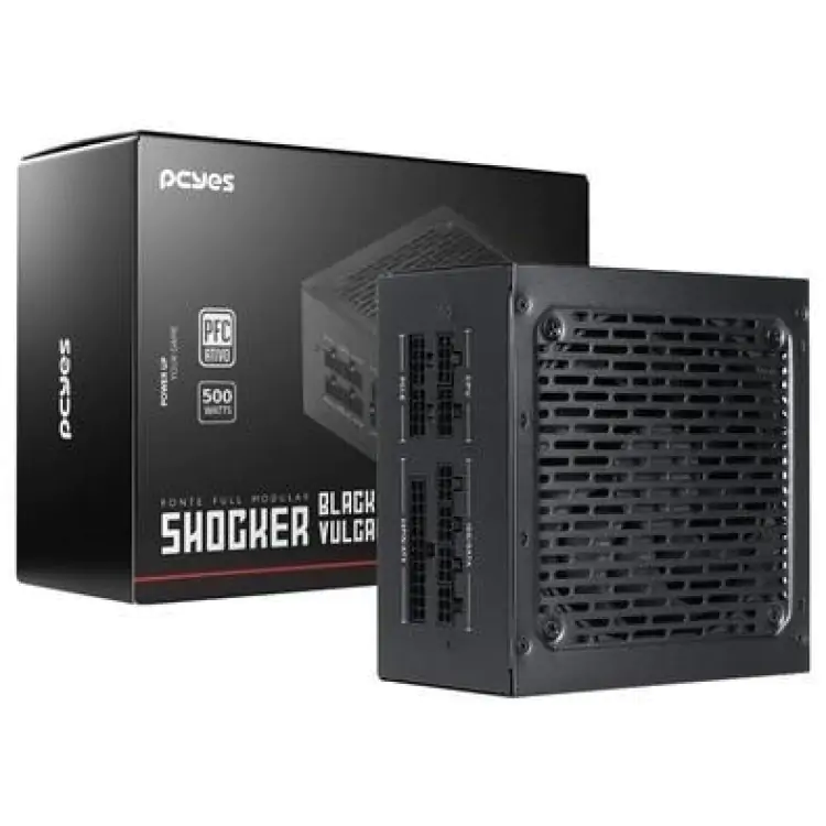 FONTE 600W PCYES SHOCKER 80 PLUS WHITE FULL MODULAR BLACK VULCAN - Imagem: 1