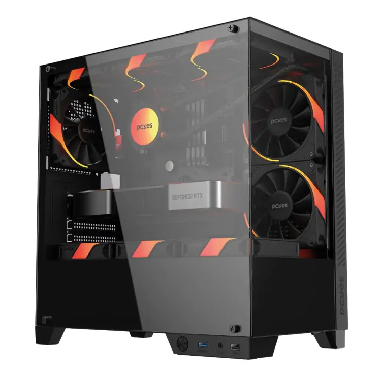 GABINETE GAMER PCYES FORCEFIELD TWR BLACK VULCAN LATERAL VIDRO ATX GFFTWRBV - Imagem: 1