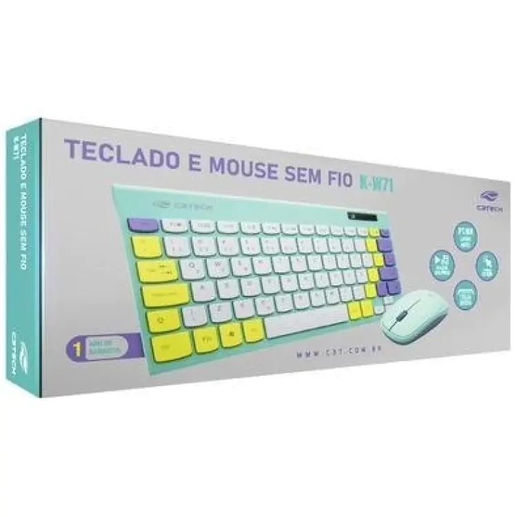 KIT TECLADO E MOUSE SEM FIO C3TECH K-W71GN VERDE - Imagem: 4