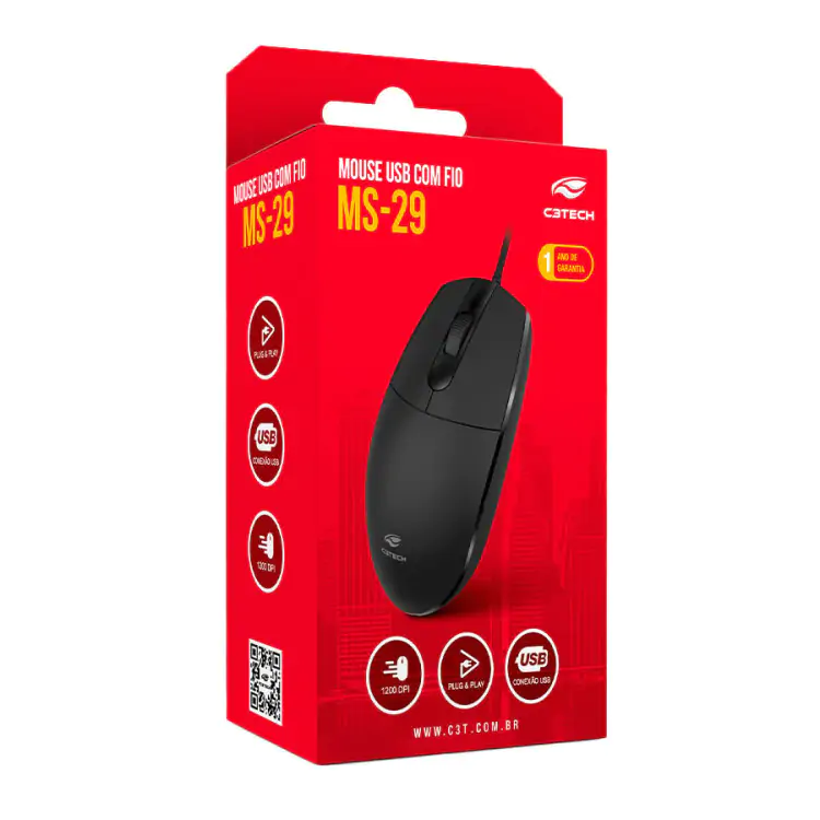 MOUSE C3TECH MS-29BK PRETO USB - Imagem: 3