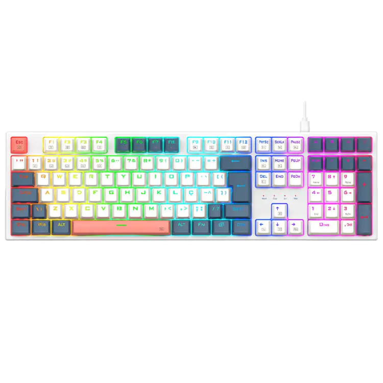 TECLADO GAMER MECANICO REDRAGON TRUNDLE RGB SWITCH BROWN ABNT2 BRANCO AZUL ROSA K668WBO-RGB - Imagem: 1