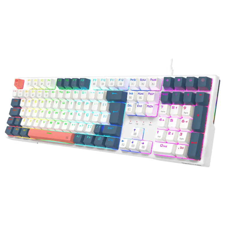 TECLADO GAMER MECANICO REDRAGON TRUNDLE RGB SWITCH BROWN ABNT2 BRANCO AZUL ROSA K668WBO-RGB - Imagem: 3