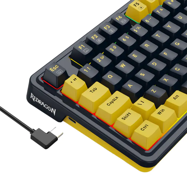 TECLADO GAMER MECANICO REDRAGON ELF RGB CHROMA MK.II SWITCH MELT GOLD CABO USB-C PRETO E LARANJA - Imagem: 7