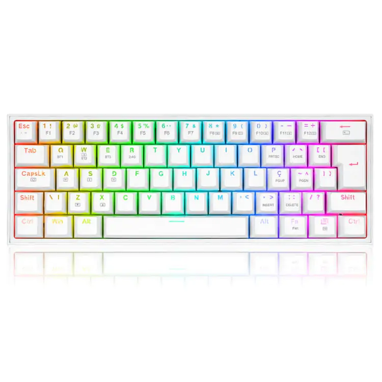 TECLADO GAMER MECANICO REDRAGON FIZZ PRO BRANCO WIRELESS BLUETOOTH RGB SWITCH BROWN K616-RGB-W - Imagem: 1