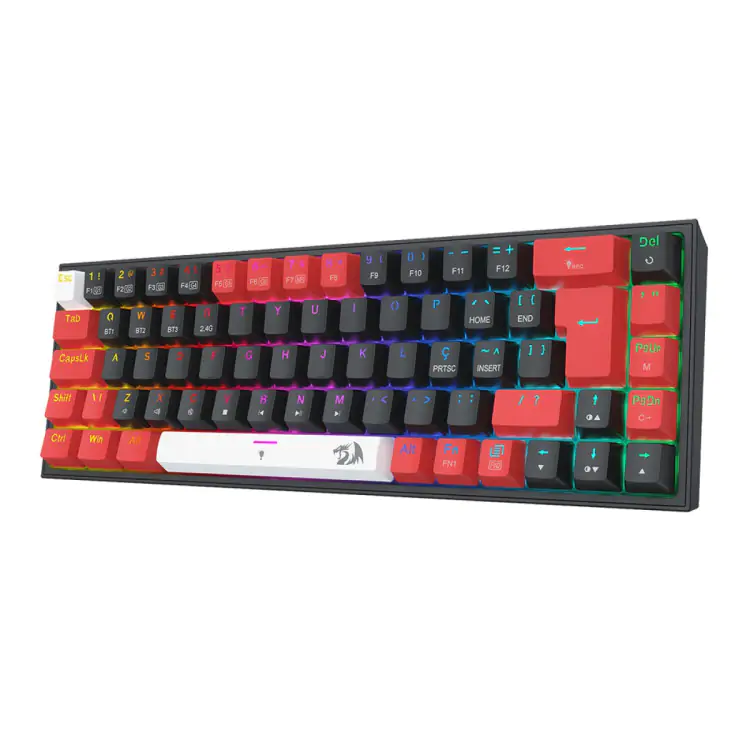 TECLADO GAMER MECANICO REDRAGON CASTOR PRO WIRELESS BLUETOOTH RGB SWITCH BROWN VERMELHO E BRANCO - Imagem: 3