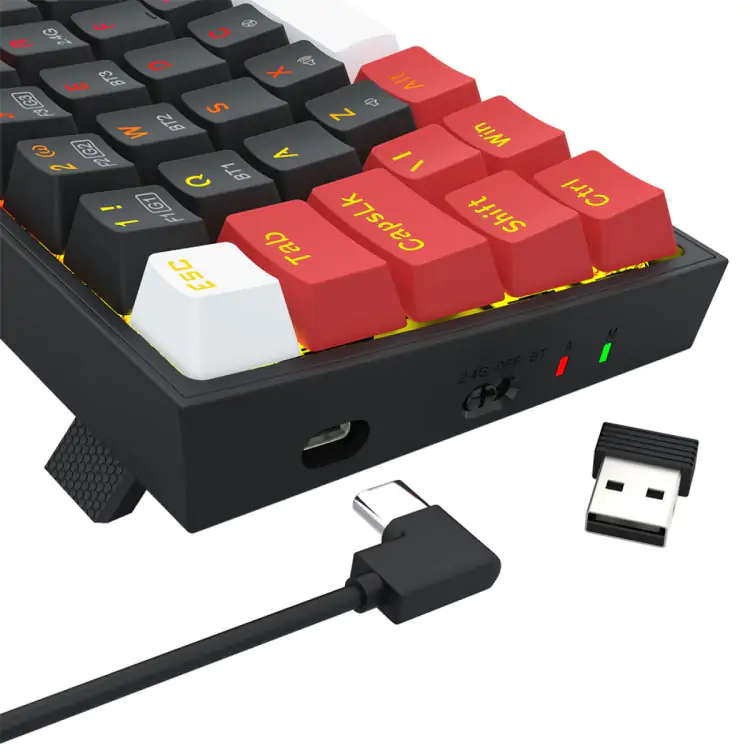 TECLADO GAMER MECANICO REDRAGON CASTOR PRO WIRELESS BLUETOOTH RGB SWITCH BROWN VERMELHO E BRANCO - Imagem: 6