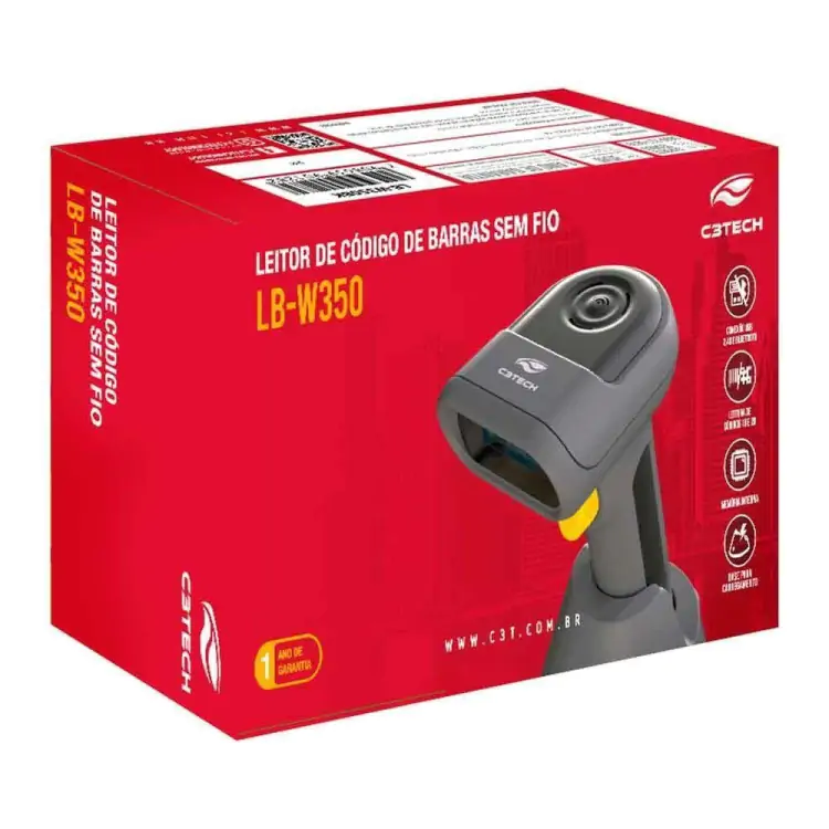 LEITOR DE CODIGO DE BARRAS SEM FIO C3TECH 1D/2D LB-W350BK - Imagem: 3