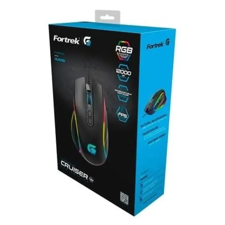 MOUSE GAMER FORTREK CRUISER 12000 DPI RGB PRETO - Imagem: 1