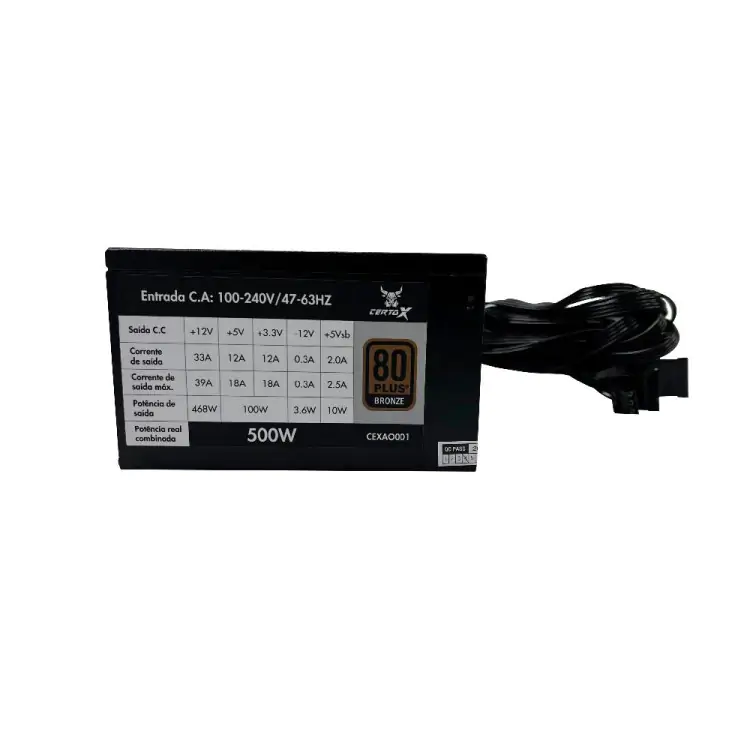 FONTE GAMER CERTO X BORIS 500W 80 PLUS BRONZE PFC C/CABO - Imagem: 2