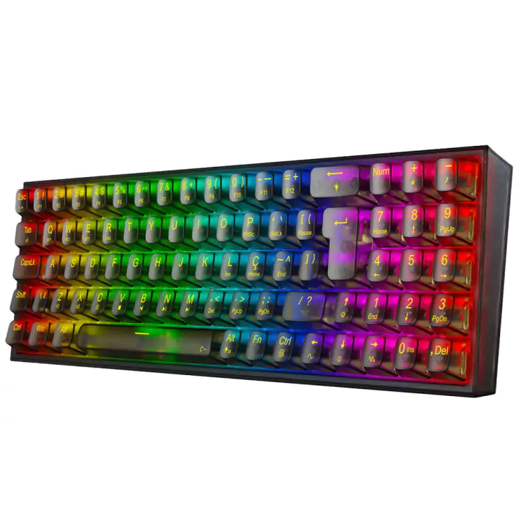 TECLADO GAMER MECANICO REDRAGON POLLUX PRO RGB WIRELESS BLUETOOTH SWITCH CRYSTAL ABNT2 PRETO - Imagem: 4