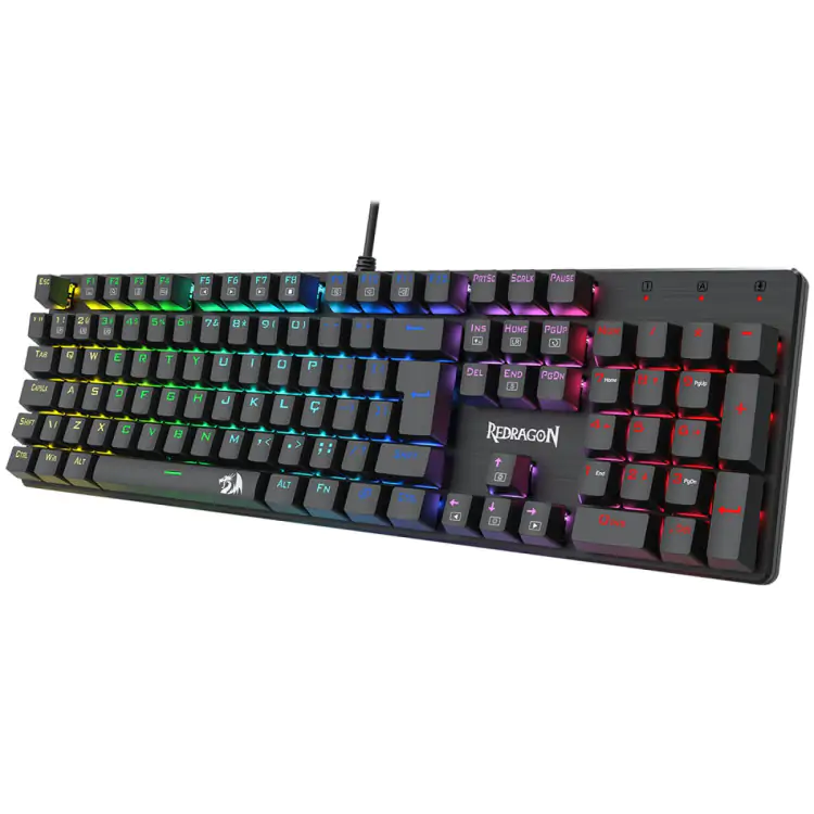 TECLADO GAMER MECANICO REDRAGON SINDRI RAINBOW SWITCH BROWN USB ABNT2 FULL-SIZE BLACK K671 - Imagem: 6