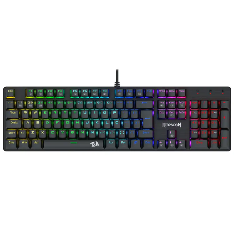 TECLADO GAMER MECANICO REDRAGON SINDRI RAINBOW SWITCH BROWN USB ABNT2 FULL-SIZE BLACK K671 - Imagem: 8