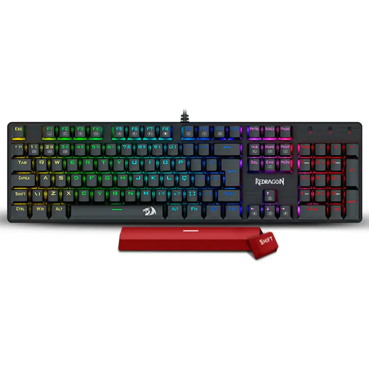 TECLADO GAMER MECANICO REDRAGON SINDRI RAINBOW SWITCH BROWN USB ABNT2 FULL-SIZE BLACK K671 - Imagem: 9