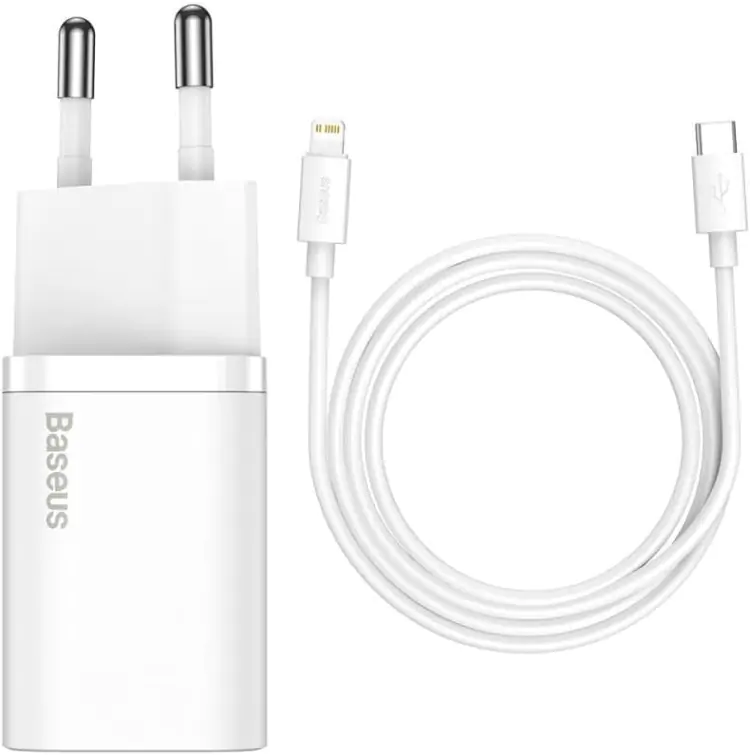 CARREGADOR DE PAREDE TIPO C QUICK CHARGER PD20W COM CABO TYPE C E LIGHTNING BASEUS TZCCSUP-B02 - Imagem: 1