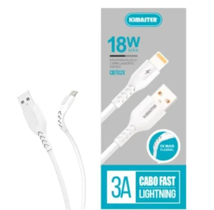 CABO USB LIGHTNING TURBO 3A 18W CARREGAMENTO RÁPIDO KIMASTER CB702L - Imagem: 1